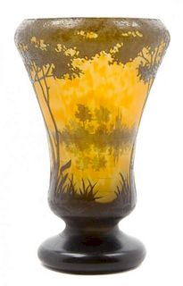 * A Daum Cameo Glass Vase Height 8 1/2 inches.