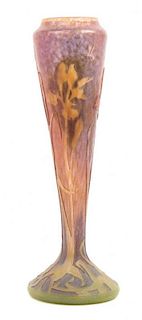 * A Daum Cameo Glass Vase Height 17 1/4 inches.