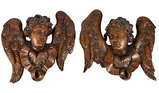 Pair of Italian 18/19th Ct. Carved Wooden Puttis