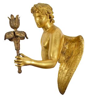 French Gilt Bronze 19th Ct. Figural Winged Sconce