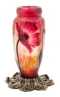 A French Cameo Glass Vase Height 9 3/4 inches.