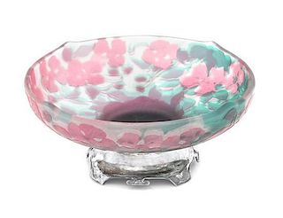 * A Continental Silver Mounted Cameo Glass Bowl Diameter 7 1/2 inches.