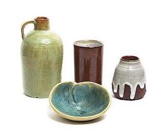 Four Eugene Deutch Pottery Articles, Height of tallest 7 3/4 inches.