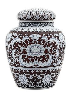 * A Thomas Webb & Sons Cameo Glass Jar and Cover Height 11 1/2 inches.
