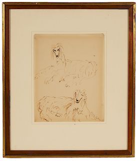 Milton Avery Ink on Paper 'Afghan Dogs'