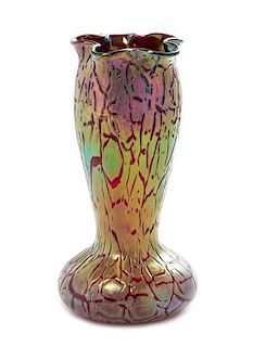 An Austrian Iridescent Glass Vase Height 9 1/4 inches.