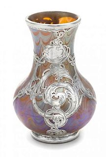A Loetz Silver Overlay Vase Height 4 3/4 inches.