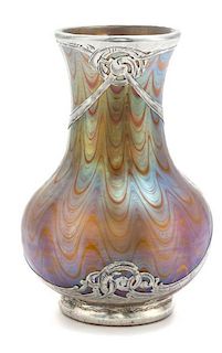 A Loetz Phaenomen Genre Silver Overlay Vase Height 5 inches.