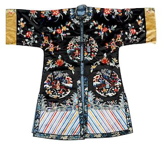 Chinese 'Medallions' Embroidered Silk Robe