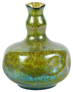 Loetz Green Iridescent Art Nouveau Bulbous Vase