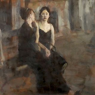 Ron Hicks 'The Discussion' Oil Painting