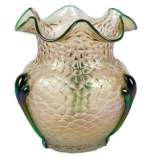 Loetz Textured Green Vase with Applied Accents