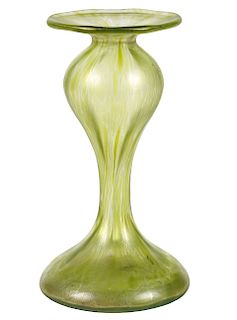 Loetz Green Iridescent Art Glass Candlestick