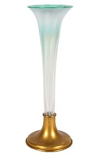 Tiffany Studios Bronze with Green Glass Vase