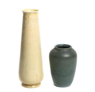 Two Norweta Pottery Vases, Height of first 9 3/4 inches.