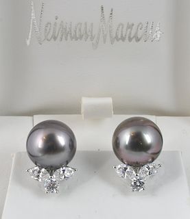 Pr. Platinum, Diamond & Tahitian Pearl Earrings