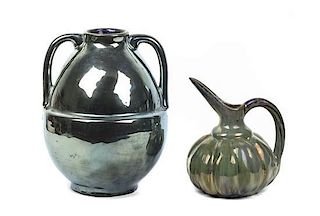 Two Rambervillers French Pottery Articles, Height of tallest 9 1/4 inches.