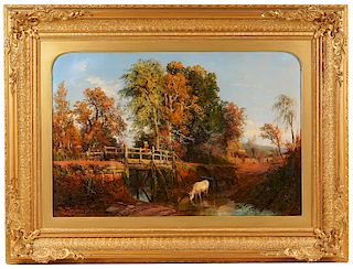 William E. Bates Large Landscape Oil Painting