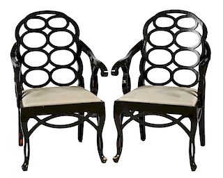 Pr. of Frances Elkins Style 'Loop' Arm Chairs