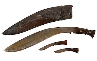 Kukri Knife Carved Wooden Handle & Leather Sheath