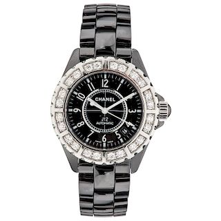 CHANEL J12 BLACK CERAMIC BIG DIAMONDS wristwatch.