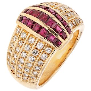 A ruby and diamond 18K yellow gold ring.