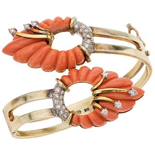 FRED coral and diamond 14K yellow gold bangle bracelet.