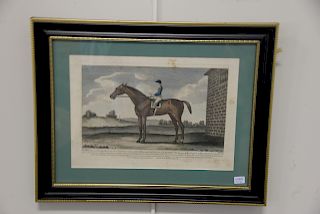 Five piece lot to include set of four framed horse and jockey prints by F. Sartorius sight size 6" x 10" and James Roberts, large print, "Boy Malton".