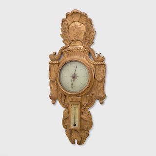 Louis XVI Giltwood Barometer and Thermometer