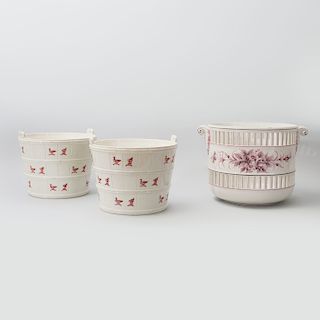 Pair of Italian Porcelain Buckets, Decarato a Mano 