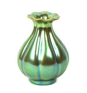 A Zsolnay Iridescent Pottery Vase, Height 4 1/2 inches.