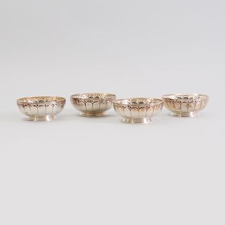 Set of Four Puiforcat Silver Plate Chrysanthemum Footed Bowls 