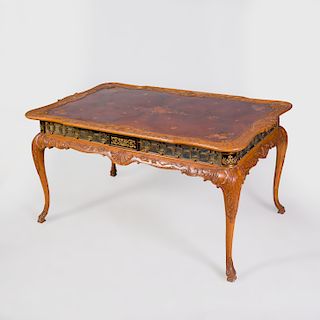 Unusual Continental Rococo Style Brass-Mounted Burlwood and Fruitwood Marquetry and Mirrored Center Table