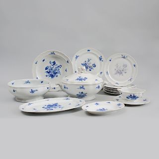 Limoges Blue and White Porcelain Fifty-Seven Piece Part Dinner Service 