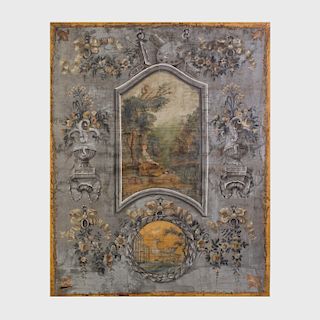 French Provincial Grisaille Painted Canvas Panel