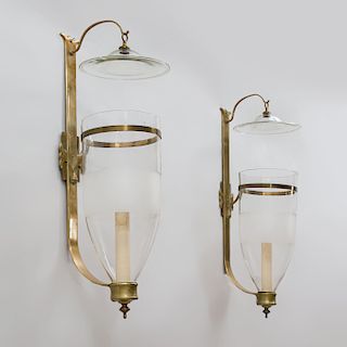 Pair of Regency Style Brass and Glass Sconces