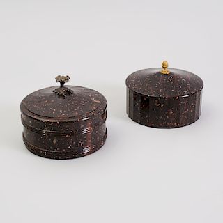 Two Swedish Porphyry Butter Boxes and Covers