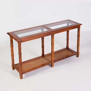Modern Stained Wood, Glass and Reeded Two-Tier Side Table