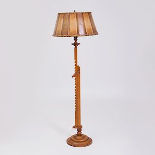 French Stained Oak Retractable Floor Lamp 