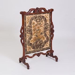 Régence Style Carved Mahogany and Needlework Fire Screen