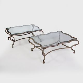 Pair of Modern Painted Metal and Glass Low Tables