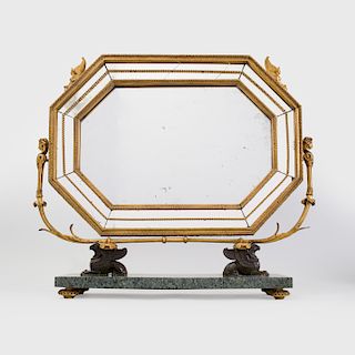 Unusual Regency Gilt and Patinated-Bronze-Mounted Marble Dressing Mirror, Possibly Italian