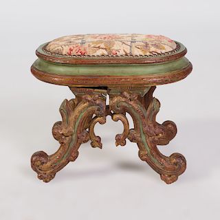 Italian Rococo Style Painted and Parcel-Gilt Stool