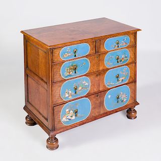 Dutch Rococo Style Walnut and Blue Lacquer Chest of Drawers
