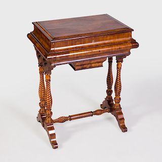 Victorian Walnut, Lemonwood Marquetry Sewing and Music Table