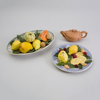 Two French Trompe L'oeil Pattern Plates with Vegetables, Christine Viennet 