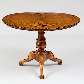 Fine Continental Ebony and Fruitwood Parquetry Tilt-Top Center Table, Possibly Spanish