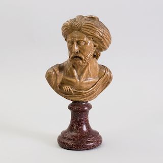 Continental Carved Marble Bust of a Turbaned Man