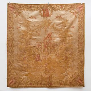Machine Woven Commemorative Hanging of the Landing of Christopher Columbus, Possibly French, Gobelin