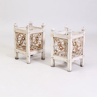 Pair of Metal-Mounted White Painted Jardiniéres